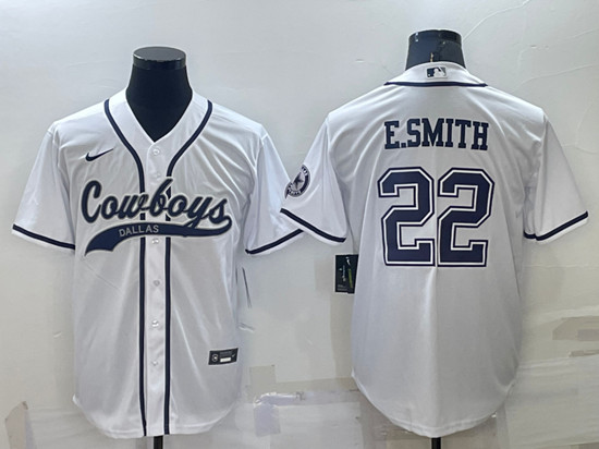 Dallas Cowboys #22 Emmitt Smith White Cool Base Stitched Baseball Jersey