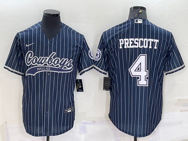 Dallas Cowboys #4 Dak Prescott Navy With Patch Cool Base Stitched Baseball Jersey