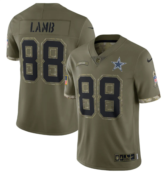 Dallas Cowboys #88 CeeDee Lamb 2022 Olive Salute To Service Limited Stitched Jersey