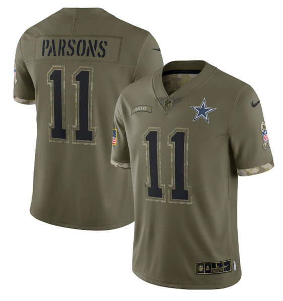 Dallas Cowboys #11 Micah Parsons 2022 Olive Salute To Service Limited Stitched Jersey