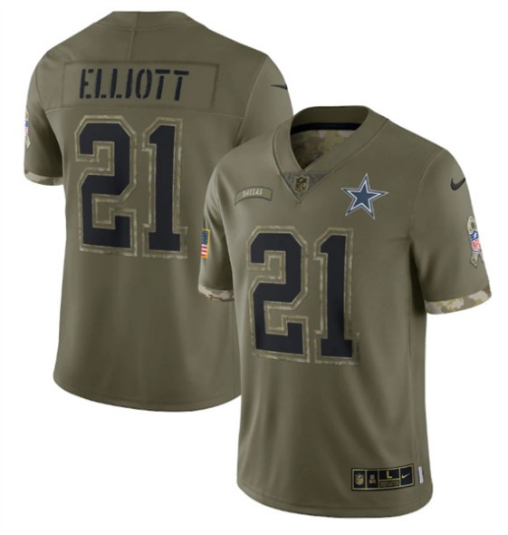 Dallas Cowboys #21 Ezekiel Elliott 2022 Olive Salute To Service Limited Stitched Jersey