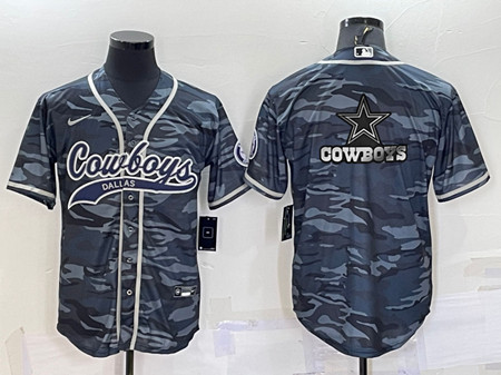 Dallas Cowboys Blank Gray Camo Team Big Logo With Patch Cool Base Stitched Baseball Jersey