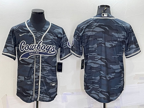 Dallas Cowboys Blank Gray Camo With Patch Cool Base Stitched Baseball Jersey
