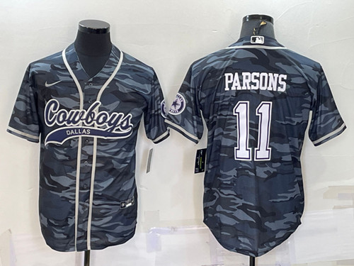 Dallas Cowboys #11 Micah Parsons Gray Camo With Patch Cool Base Stitched Baseball Jersey