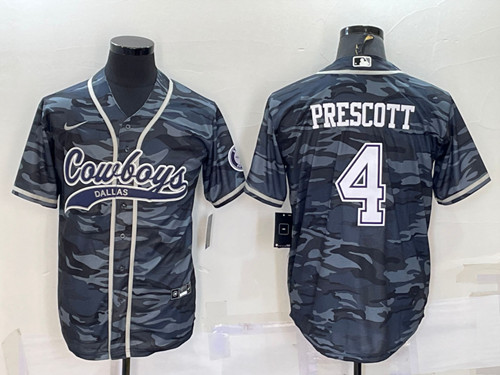 Dallas Cowboys #4 Dak Prescott Gray Camo With Patch Cool Base Stitched Baseball Jersey