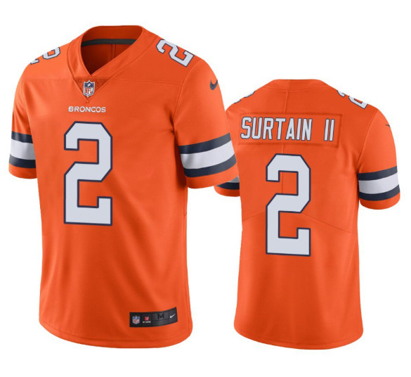 Denver Broncos #2 Patrick Surtain II 2021 Orange Color Rush Stitched Football Jersey
