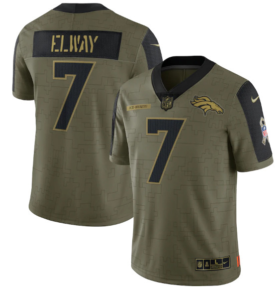 Denver Broncos #7 John Elway 2021 Olive Salute To Service Limited Stitched Jersey