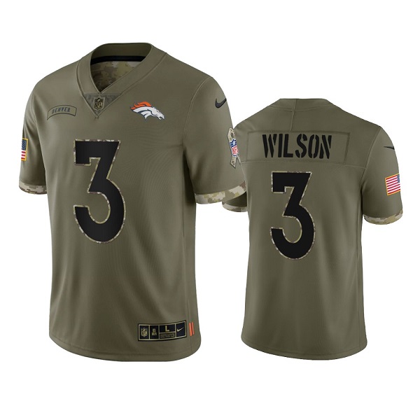 Denver Broncos #3 Russell Wilson 2022 Olive Salute To Service Limited Stitched Jersey