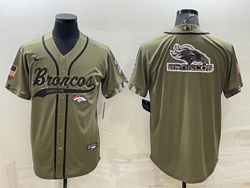 Denver Broncos Olive Salute To Service Team Big Logo Cool Base Stitched Baseball Jersey