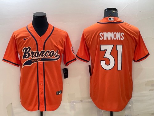 Denver Broncos #31 Justin Simmons Orange With Patch Cool Base Stitched Baseball Jersey