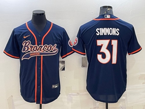 Denver Broncos #31 Justin Simmons Navy With Patch Cool Base Stitched Baseball Jersey
