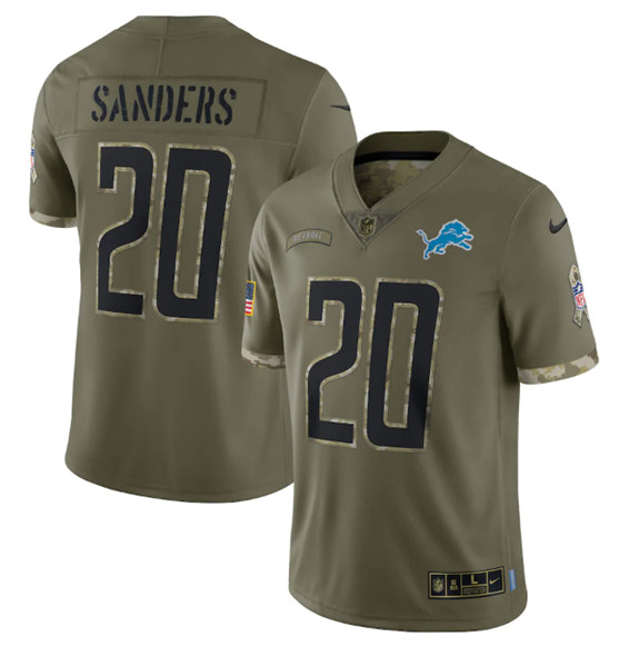 Detroit Lions #20 Barry Sanders 2022 Olive Salute To Service Limited Stitched Jersey