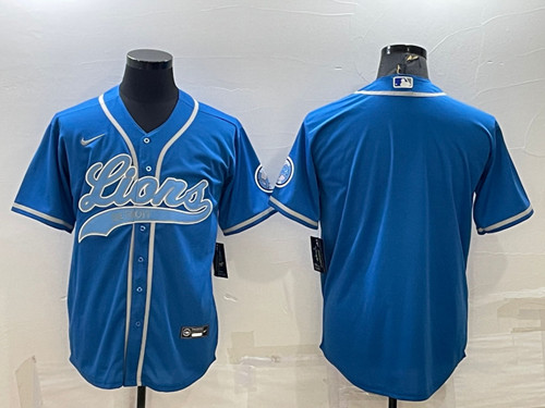Detroit Lions Blank Blue With Patch Cool Base Stitched Baseball Jersey