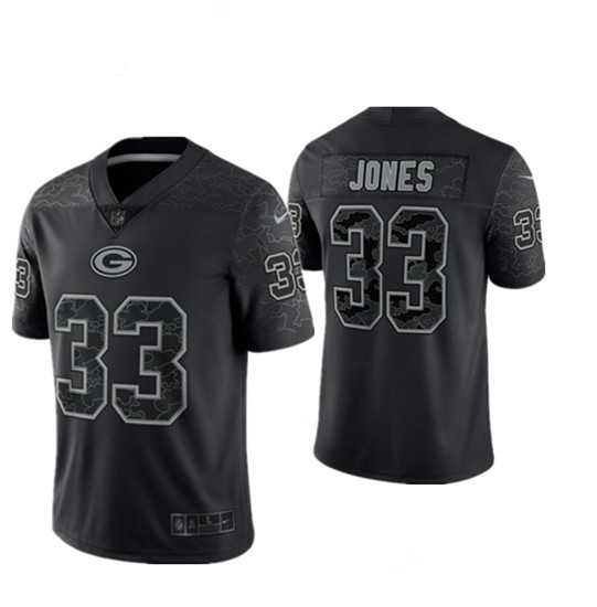 Green Bay Packers #33 Aaron Jones Black Reflective Limited Stitched Football Jersey