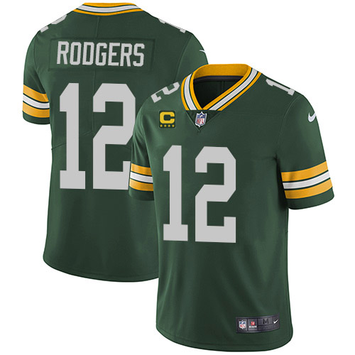 Green Bay Packers #12 Aaron Rodgers Green With 4-Star C Patch Vapor Untouchable Stitched Limited Jersey