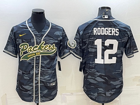 Green Bay Packers #12 Aaron Rodgers Gray Camo With Patch Cool Base Stitched Baseball Jersey
