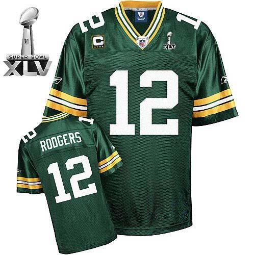 Green Bay Packers #12 Aaron Rodgers Green With Super Bowl XLV And C Patch Stitched Football Jersey