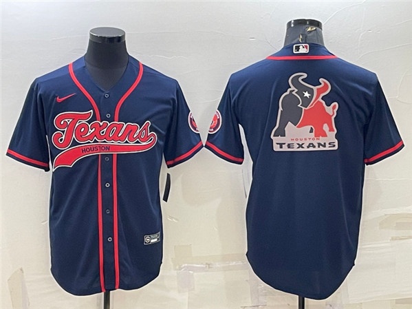 Houston Texans Navy Team Big Logo With Patch Cool Base Stitched Baseball Jersey