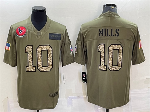 Houston Texans #10 Davis Mills Olive Camo Salute To Service Limited Stitched Jersey