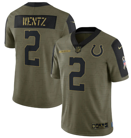 Indianapolis Colts #2 Carson Wentz 2021 Olive Salute To Service Limited Stitched Jersey