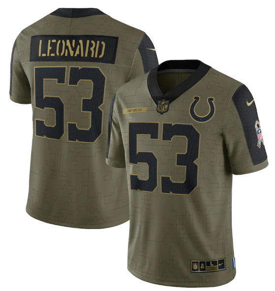 Indianapolis Colts #53 Darius Leonard 2021 Olive Salute To Service Limited Stitched Jersey