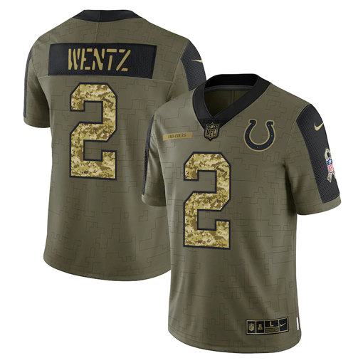 Indianapolis Colts #2 Carson Wentz 2021 Olive Camo Salute To Service Limited Stitched Jersey