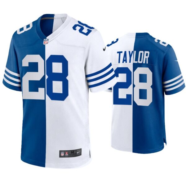 Indianapolis Colts #28 Taylor Royal Blue White Split Limited Stitched Jersey