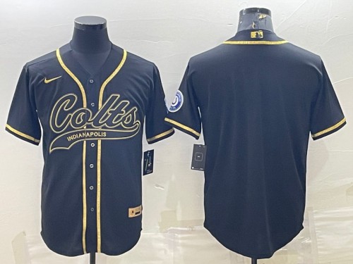Indianapolis Colts Blank Black Gold With Patch Cool Base Stitched Baseball Jersey
