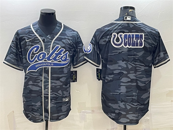 Indianapolis Colts Gray Camo Team Big Logo With Patch Cool Base Stitched Baseball Jersey