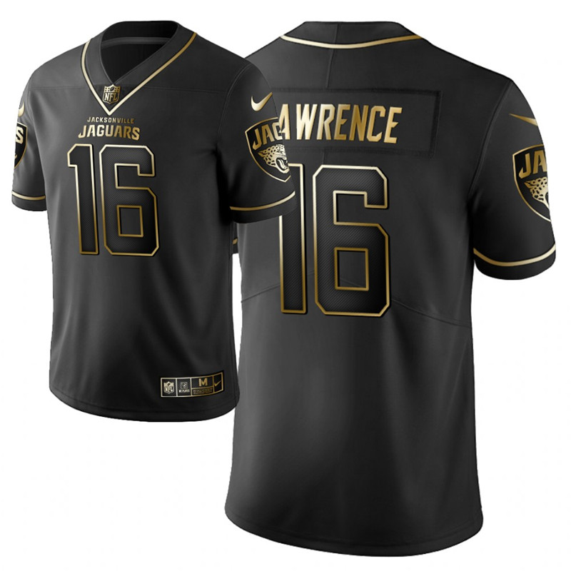 Jacksonville Jaguars #16 Trevor Lawrence Black Golden Vapor Untouchable Limited Stitched Jersey