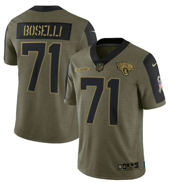 Jacksonville Jaguars #71 Tony Boselli 2021 Olive Salute To Service Limited Stitched Jersey