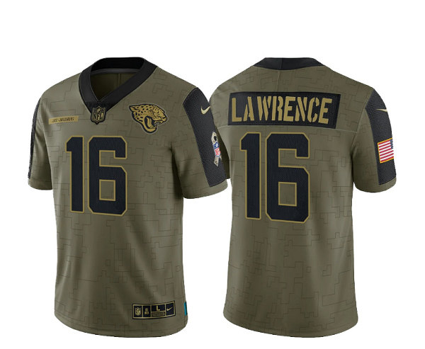 Jacksonville Jaguars #16 Trevor Lawrence 2021 Olive Salute To Service Limited Stitched Jersey