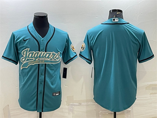 Jacksonville Jaguars Blank Teal With Patch Cool Base Stitched Baseball Jersey