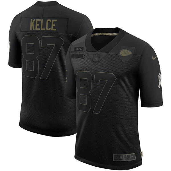 Kansas City Chiefs #87 Travis Kelce Black 2020 Salute To Service Limited Stitched Jersey