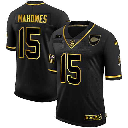 Kansas City Chiefs #15 Patrick Mahomes Black Gold Salute To Service Limited Stitched Jersey