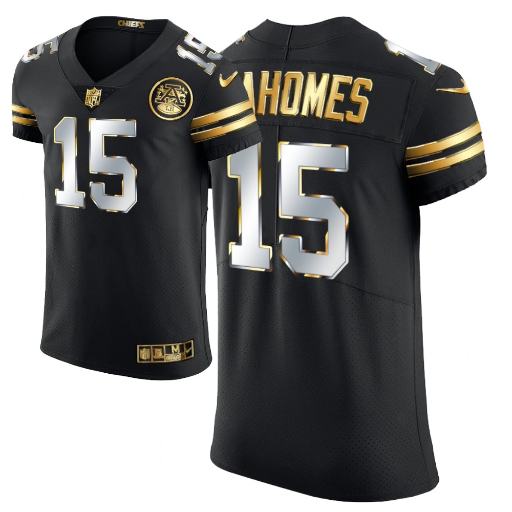 Kansas City Chiefs #15 Patrick Mahomes Black Golden Edition Limited Stitched Jersey