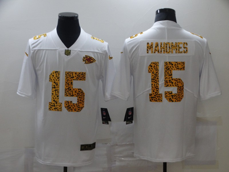 Kansas City Chiefs #15 Patrick Mahomes 2020 White Leopard Print Fashion Limited Stitched Jersey