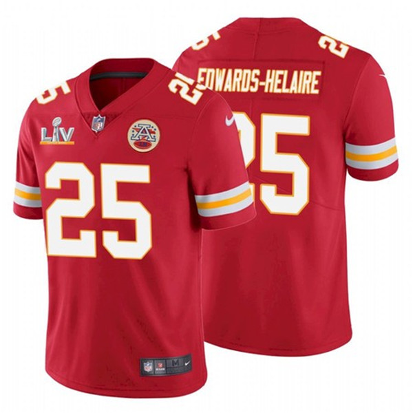 Kansas City Chiefs #25 Clyde Edwards-Helaire Red 2021 Super Bowl LV Stitched Jersey