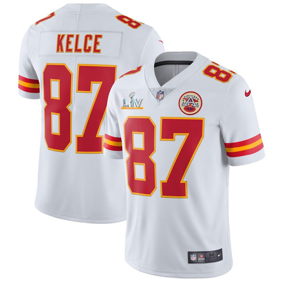 Kansas City Chiefs #87 Travis Kelce White 2021 Super Bowl LV Stitched Jersey