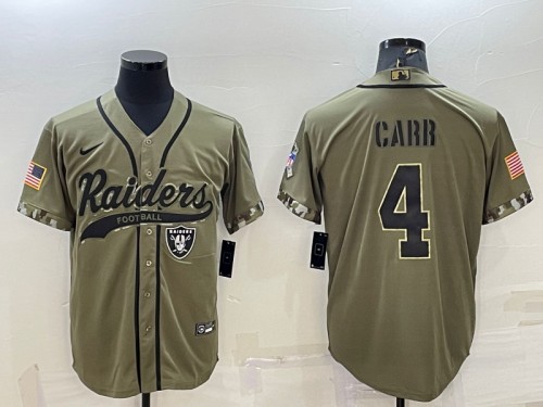 Las Vegas Raiders #4 Derek Carr 2022 Olive Salute To Service Cool Base Stitched Baseball Jersey