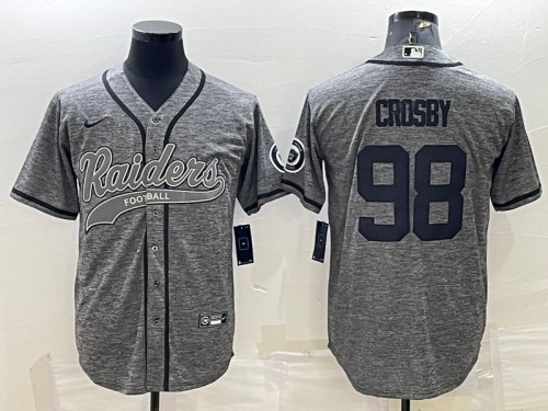 Las Vegas Raiders #98 Maxx Crosby Gray With Patch Cool Base Stitched Baseball Jersey