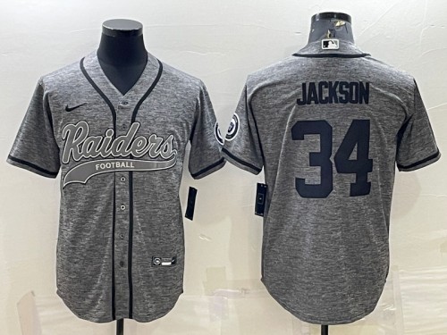 Las Vegas Raiders #34 Bo Jackson Gray With Patch Cool Base Stitched Baseball Jersey