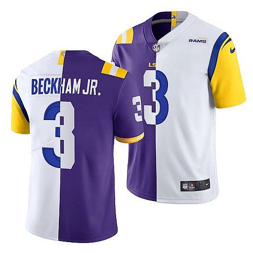 Los Angeles Rams X LSU Tigers #3 Odell Beckham Jr. Purple White Split Stitched Jersey