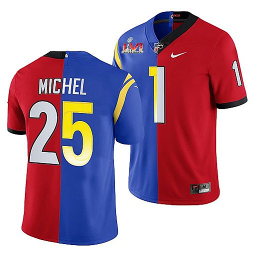 Los Angeles Rams X Georgia Bulldogs #25 Sony Michel Red Royal Split Stitched Jersey