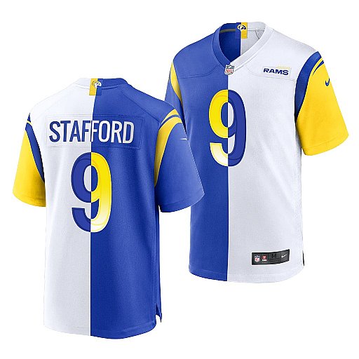 Los Angeles Rams #9 Matthew Stafford Royal White Split Stitched Football Jersey
