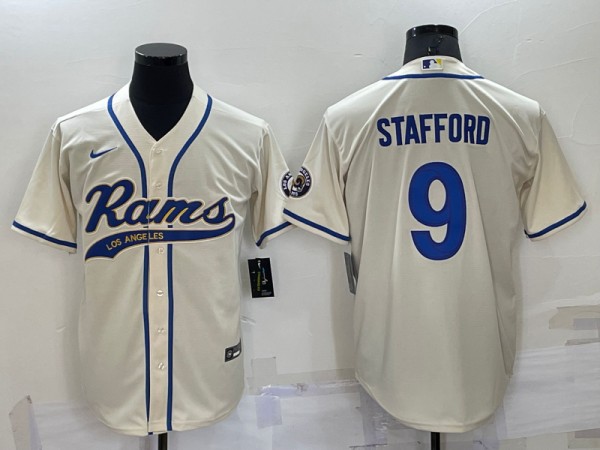 Los Angeles Rams #9 Matthew Stafford Bone Cool Base Stitched Baseball Jersey
