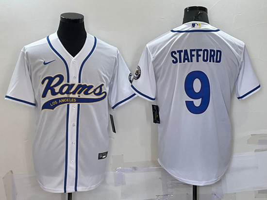 Los Angeles Rams #9 Matthew Stafford White With Patch Cool Base Stitched Baseball Jersey