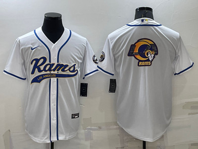 Los Angeles Rams White Team Big Logo With Patch Cool Base Stitched Baseball Jersey