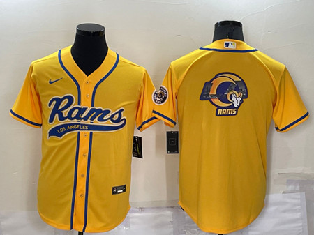 Los Angeles Rams Yellow Team Big Logo With Patch Cool Base Stitched Baseball Jersey