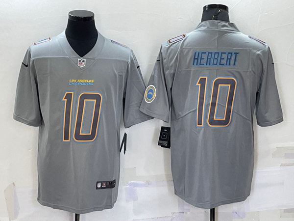 Los Angeles Chargers #10 Justin Herbert Gray With Patch Atmosphere Fashion Stitched Game Jersey